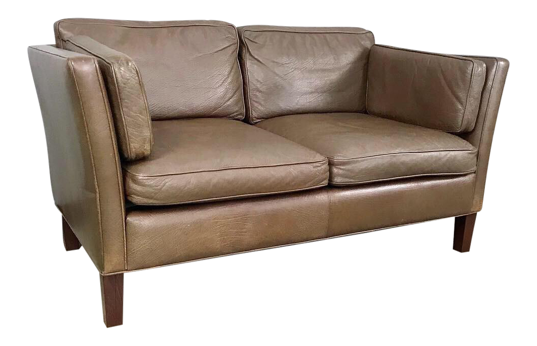 Danish Modern Leather Loveseat in the Style of Børge Mogensen (FREE SHIPPING)