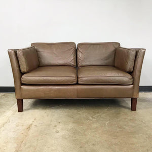 Danish Modern Leather Loveseat in the Style of Børge Mogensen (FREE SHIPPING)