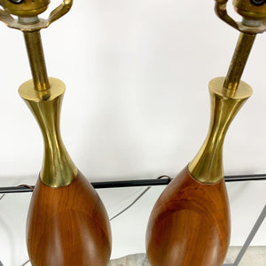Pair of Mid Century Modern Walnut & Brass Lamps Designed by Tony Paul for Westwood Industries (FREE SHIPPING)
