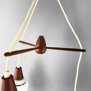 Teak & Glass Danish 3 Tier Pendant Lamp (FREE SHIPPING)