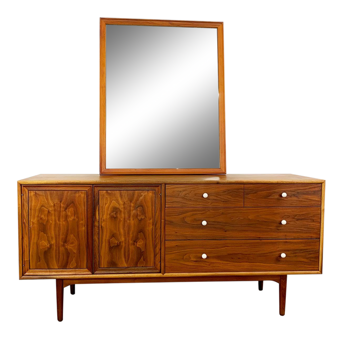 Fully Refinished Walnut Dresser & Matching Mirror Designed by Kipp Stewart for Drexel (FREE SHIPPING)