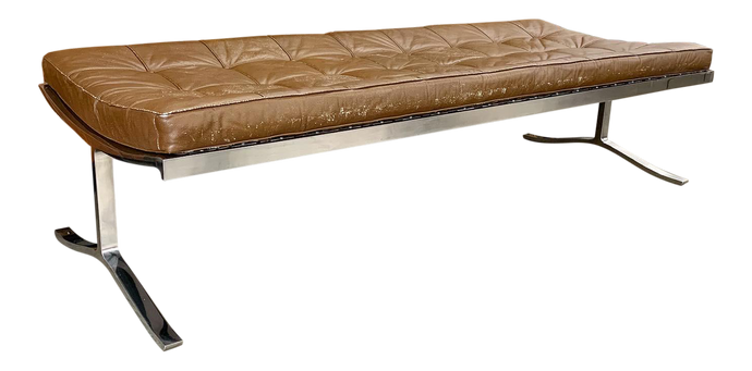 Large Leather & Chrome Daybead/Bench Designed by Nicos Zographos (FREE SHIPPING)