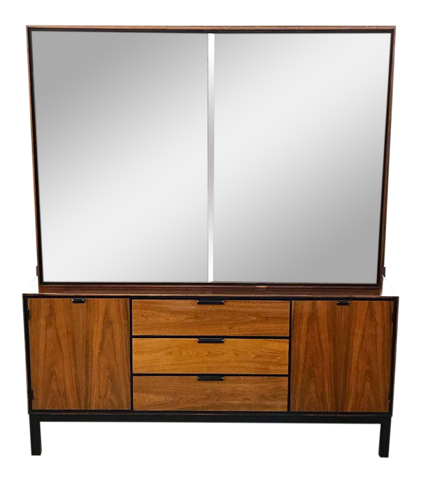 Mid Century Modern Walnut Sideboard With Hutch Top (FREE SHIPPING)