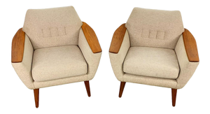 Pair of Wool Norwegian Lounge Chairs by Pi Langlos (FREE SHIPPING)