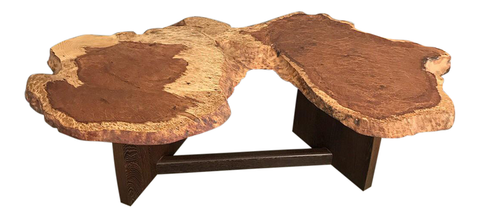 Solid Redwood Burl Top & Wenge Base Coffee Table (FREE SHIPPING)