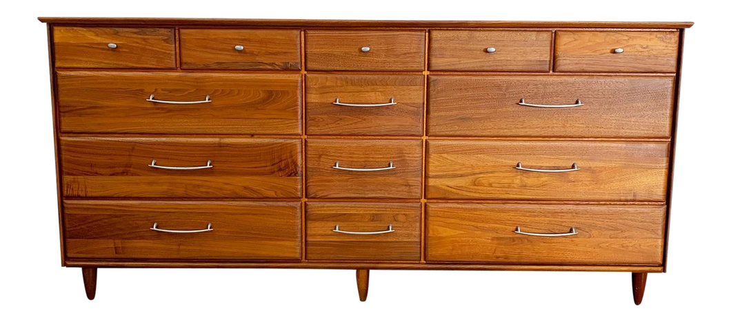 Solid Walnut 14 Drawer Mid Century Modern Dresser