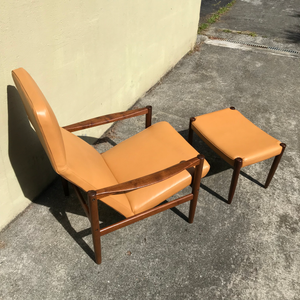 Swedish Lounge Chair & Ottoman With New Leather Upholstery (FREE SHIPPING)