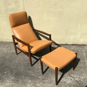 Swedish Lounge Chair & Ottoman With New Leather Upholstery (FREE SHIPPING)