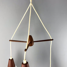 Load image into Gallery viewer, Teak &amp; Glass Danish 3 Tier Pendant Lamp (FREE SHIPPING)