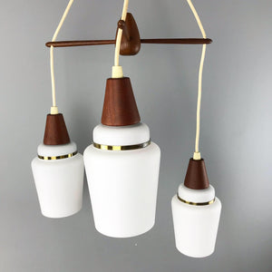 Teak & Glass Danish 3 Tier Pendant Lamp (FREE SHIPPING)