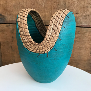 Teal Hand Thrown Ceramic Vase (FREE SHIPPING)