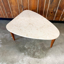 Load image into Gallery viewer, Travertine &amp; Walnut Guitar Pick Shaped Side Table (FREE SHIPPING)